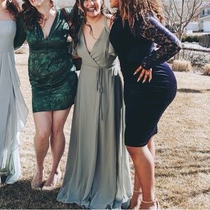 Sage green wrap bridesmaid dress
